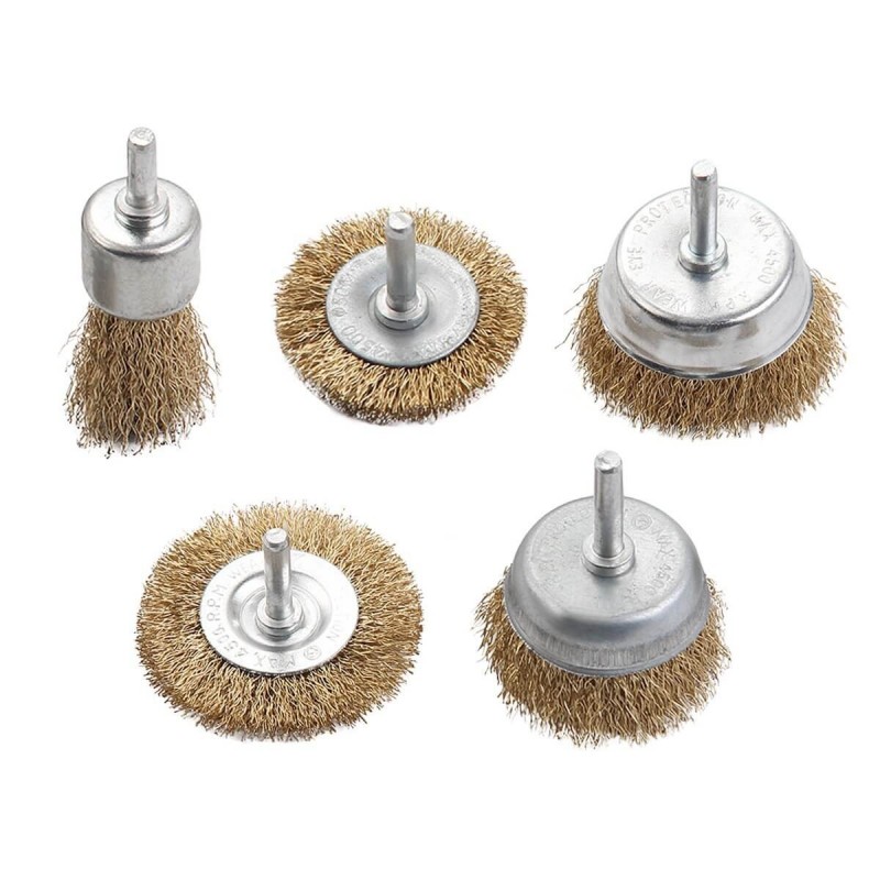 crimped brush set 5-Pc, brass coated, hand tools, power tools accessories, cleaning tool, roughening, paint removal