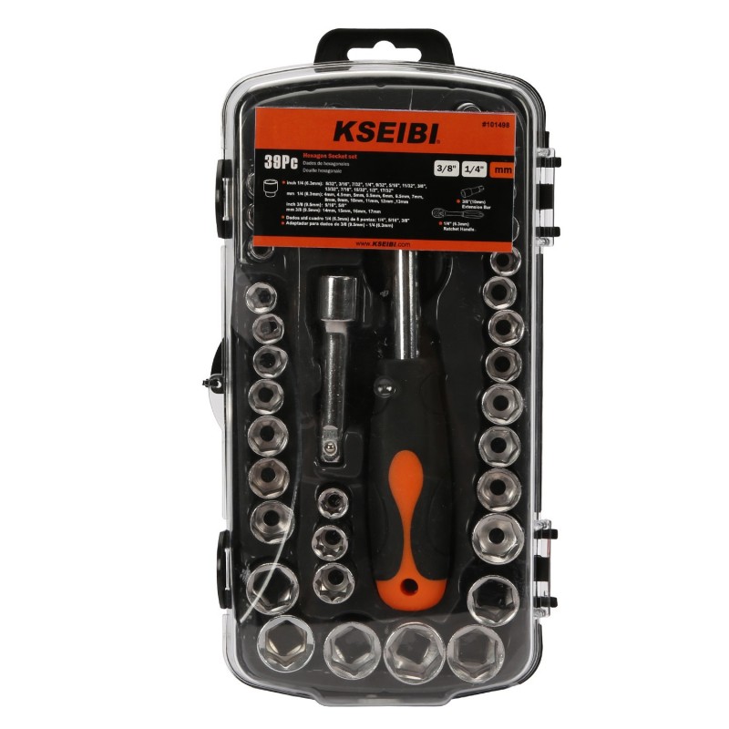 Hexagon Socket & Ratchet Set 1/4” 38-pc, Sockets & Wrenches Tools, tightening or loosening fastener sizes, professional or DIY.