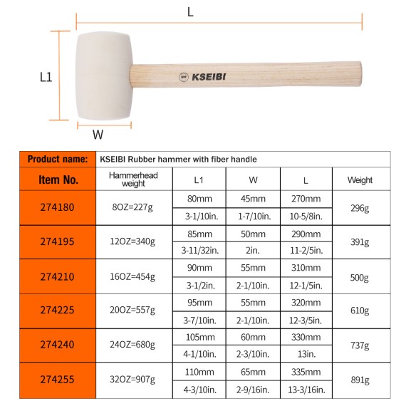 Premium Rubber Hammer Soft White Head for Precision Work | KSEIBI