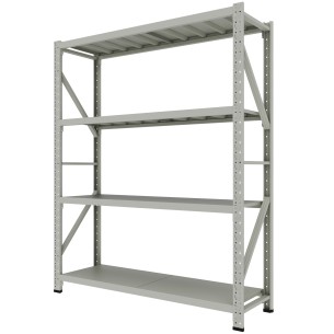 Étagère de stockage autoportante 2,5 m — Acier blanc, 4 niveaux (200 kg/niveau)