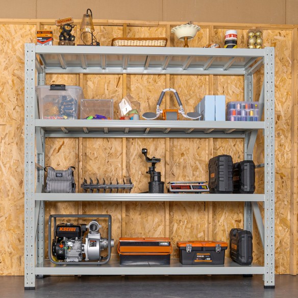 Steel Freestanding Storage Shelf, 2.5 m, 4‑Tier, White Powder-Coated