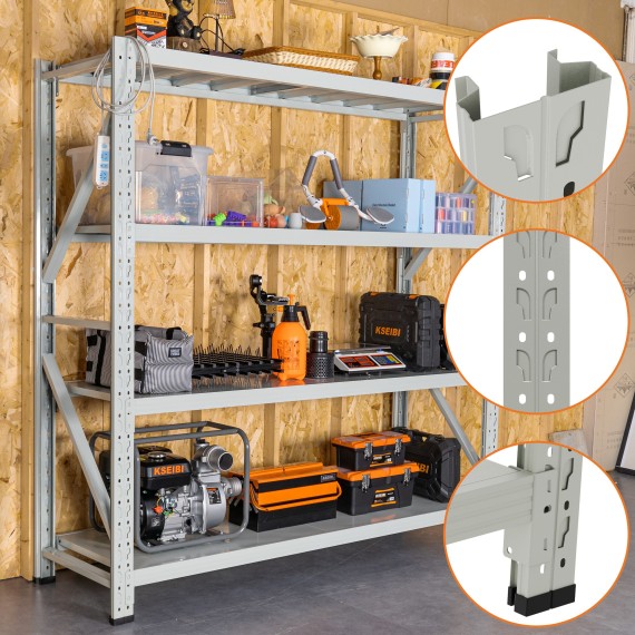 Steel Freestanding Storage Shelf, 2.5 m, 4‑Tier, White Powder-Coated