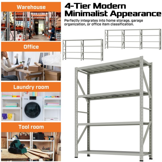 Steel Freestanding Storage Shelf, 2.5 m, 4‑Tier, White Powder-Coated