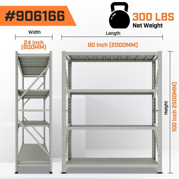 Steel Freestanding Storage Shelf, 2.5 m, 4‑Tier, White Powder-Coated