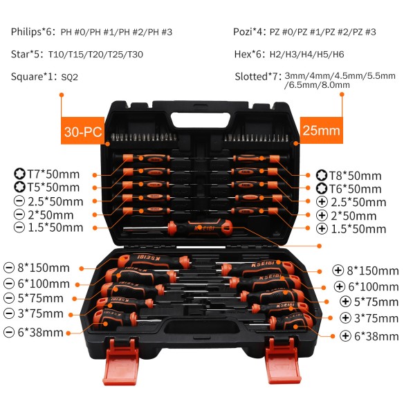Kit de destornilladores y puntas 865 de 52 piezas para bricolaje y reparaciones | KSEIBI
