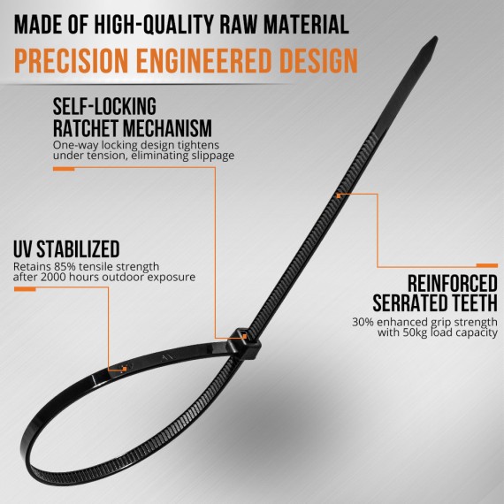 耐用尼龙电缆扎带黑色，适用于家庭和专业使用 | KSEIBI