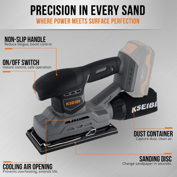 High-Powered Cordless Finishing Sander for Precision Woodworking | KSEIBI
