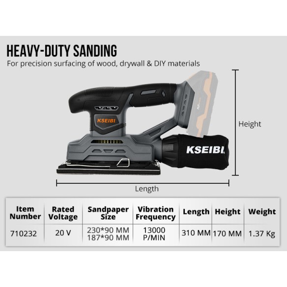 High-Powered Cordless Finishing Sander for Precision Woodworking | KSEIBI