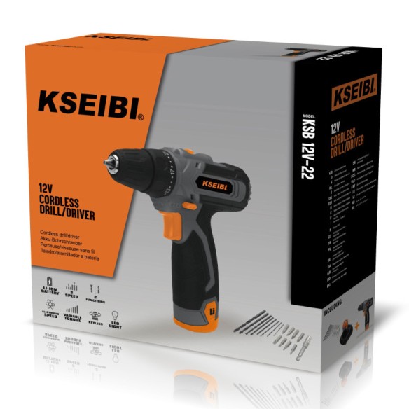 Furadeira/Parafusadeira Sem Fio KSB 12V-22, 10mm, 2 Baterias | KSEIBI