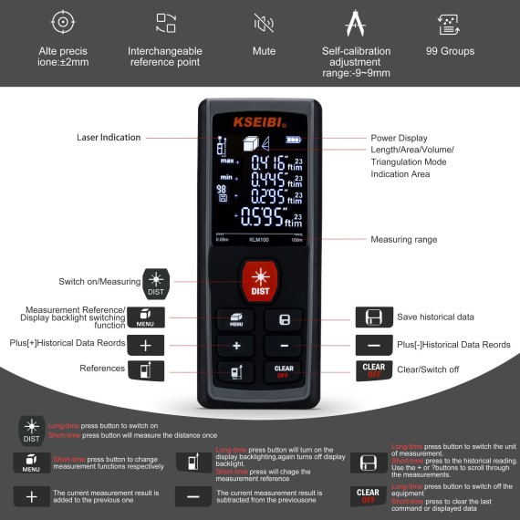 Accurate and Easy-to-Use KLM 100 Laser Measure for Professionals | KSEIBI