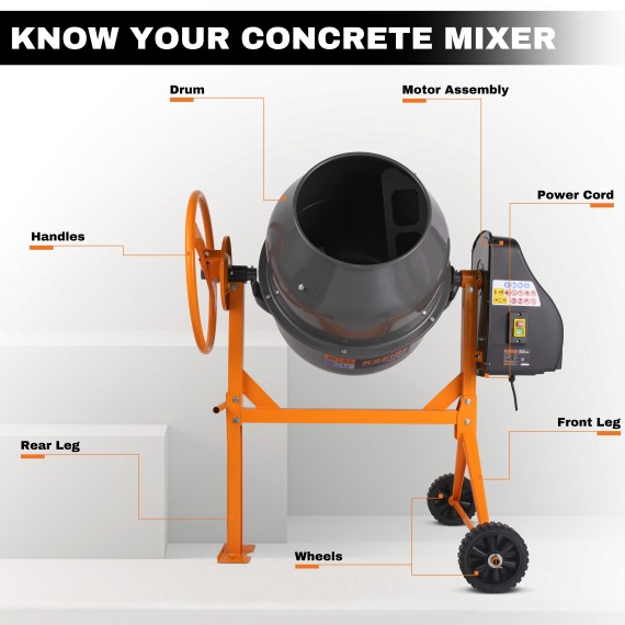 Bétonnière KCM 85-200 L, 200l, 850W pour travaux de construction | KSEIBI