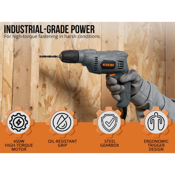 Powerful KBM 450 S Electric Drill with 10mm Keyless Chuck | KSEIBI
