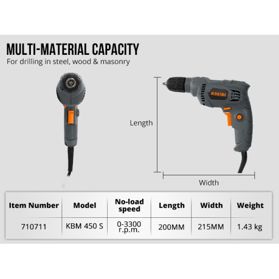 Perceuse électrique KBM 450 S 10mm sans clé | KSEIBI