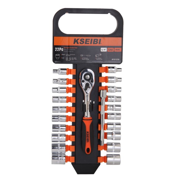 Set chei tubulare hexagonale și clichet 1/4", 22 buc. pentru mecanici | KSEIBI