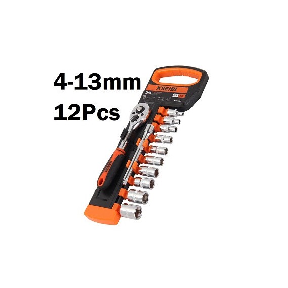 Chei tubulare hexagonale și clichet 1/4", Set de 12 buc. pentru mecanici | KSEIBI
