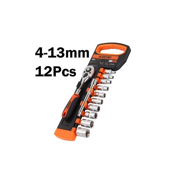 Chei tubulare hexagonale și clichet 1/4", Set de 12 buc. pentru mecanici | KSEIBI
