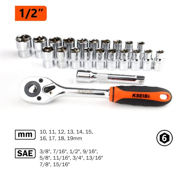Conjunto de herramientas hexagonales y carraca 1/2 22 piezas de alta calidad | KSEIBI