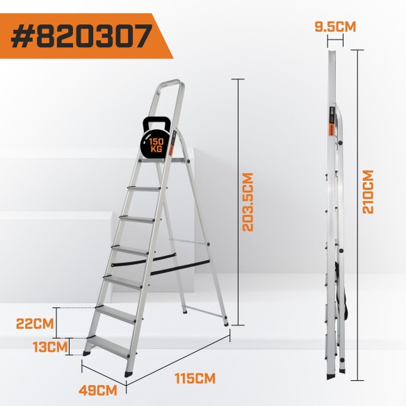 Échelle domestique en aluminium robuste 2–5 m, légère et sécurisée | KSEIBI
