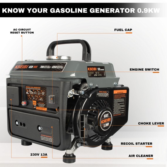 Generator pe benzină GEN 900, portabil pentru uz casnic și industrial | KSEIBI