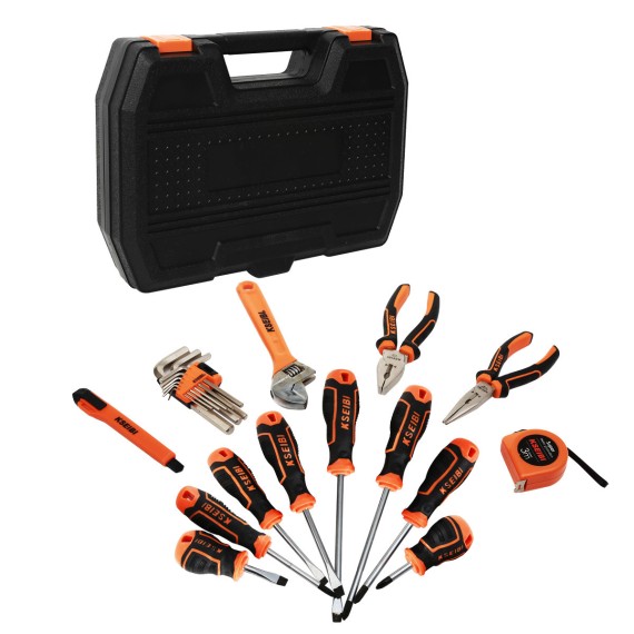 Set complet de unelte în cutie de plastic 22 bucăți pentru lucrări de bricolaj | KSEIBI
