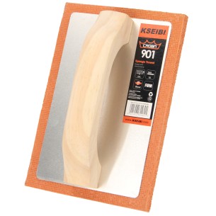 Frattazzo in spugna arancione con manico in legno