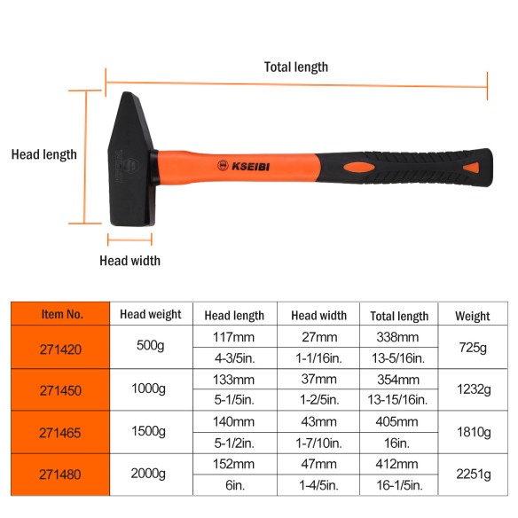 Durable Engineers' Hammer with ProGrip Handle for Precision Strikes | KSEIBI