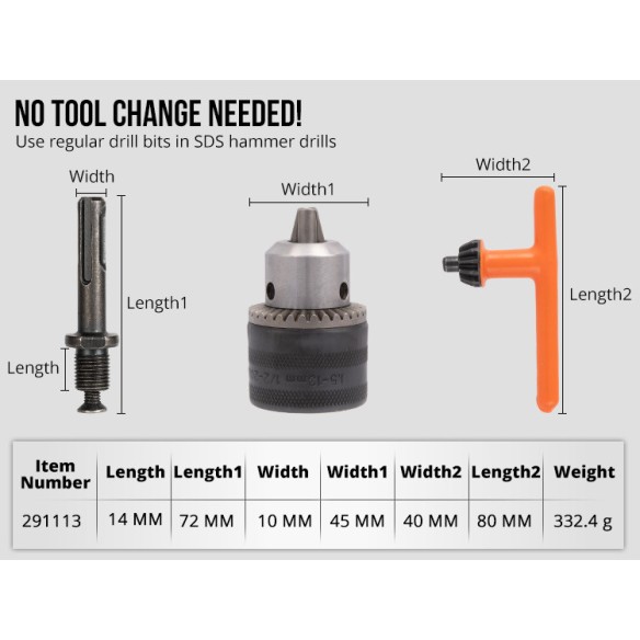 Mandril de Furadeira: Chave e Adaptador 1.5–13mm | KSEIBI