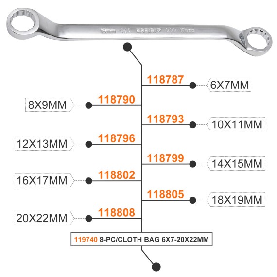 高品質な両口リングレンチセット 8本組（布袋入り） | KSEIBI