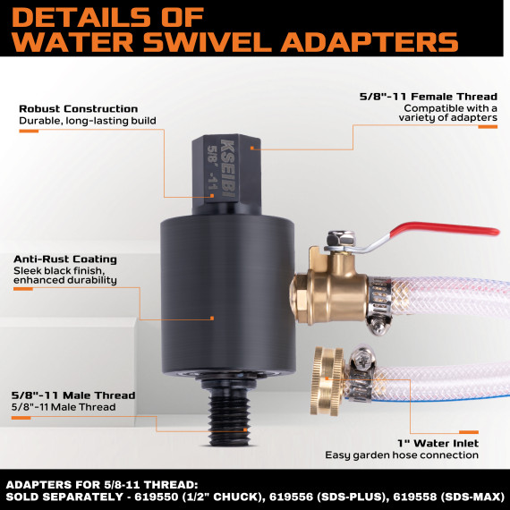 Adaptateur pivotant d'eau pour foret humide de carottage diamanté | KSEIBI