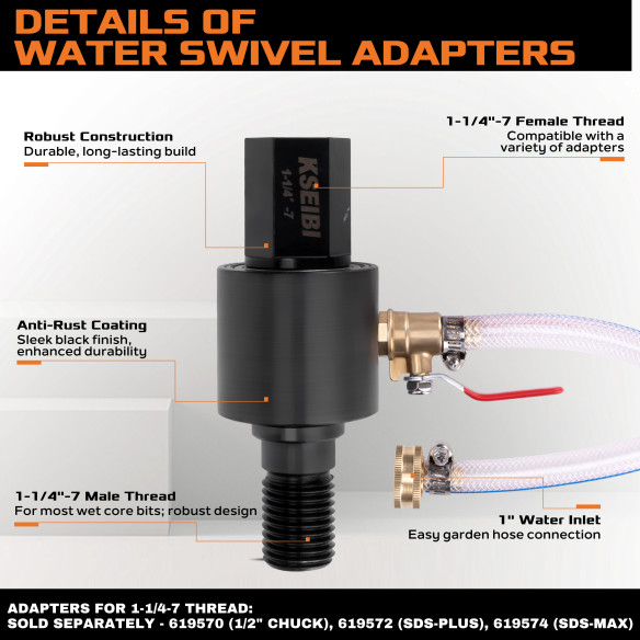 Adaptateur pivotant d'eau pour foret humide de carottage diamanté | KSEIBI