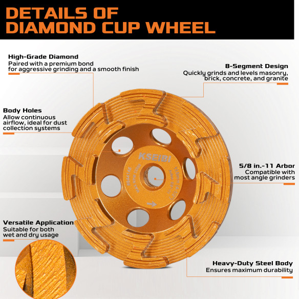 High-Quality Diamond Cup Grinding Wheel with Z-Segment and Integrated Flange | KSEIBI