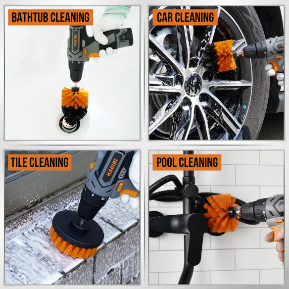 Spazzole pulizia per trapano 1/4" attacco esagonale, set 3 pz | KSEIBI