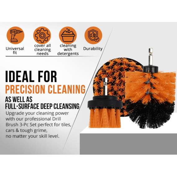 Drill Cleaning Brush 1/4" Hex Shank 3-Piece Set | KSEIBI