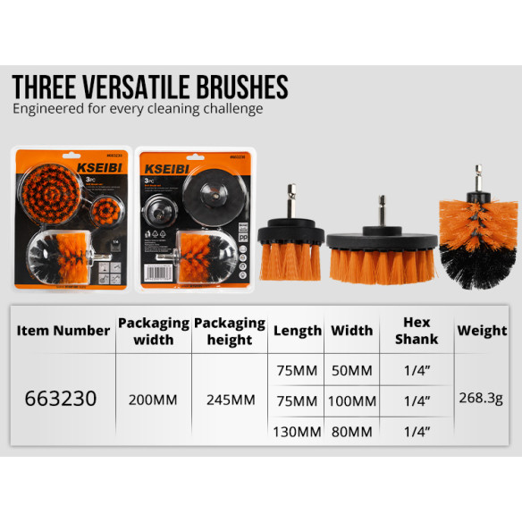 Escova de Limpeza para Brocas 1/4" Haste Hexagonal - 3 Peças | KSEIBI