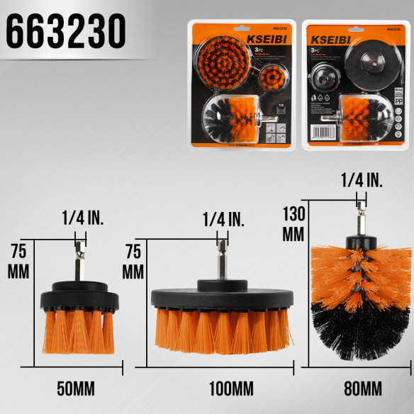 Spazzole pulizia per trapano 1/4" attacco esagonale, set 3 pz | KSEIBI