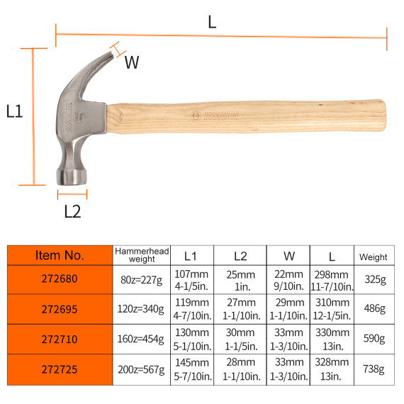 High-Quality Claw Hammer with Durable Wooden Handle | KSEIBI