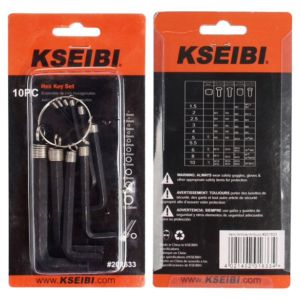 "Premium Black Oxide Hex Key Set Ring | 10pc. Set for Precision Work | KSEIBI"