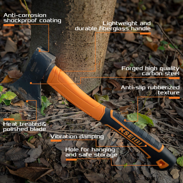 High-Quality Axe with Durable Fiberglass Handle for Precision Woodcutting | KSEIBI