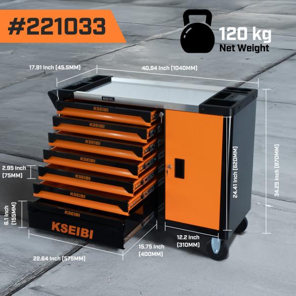 Gabinete de Ferramentas com Porta e 7 Gavetas para Organização | KSEIBI